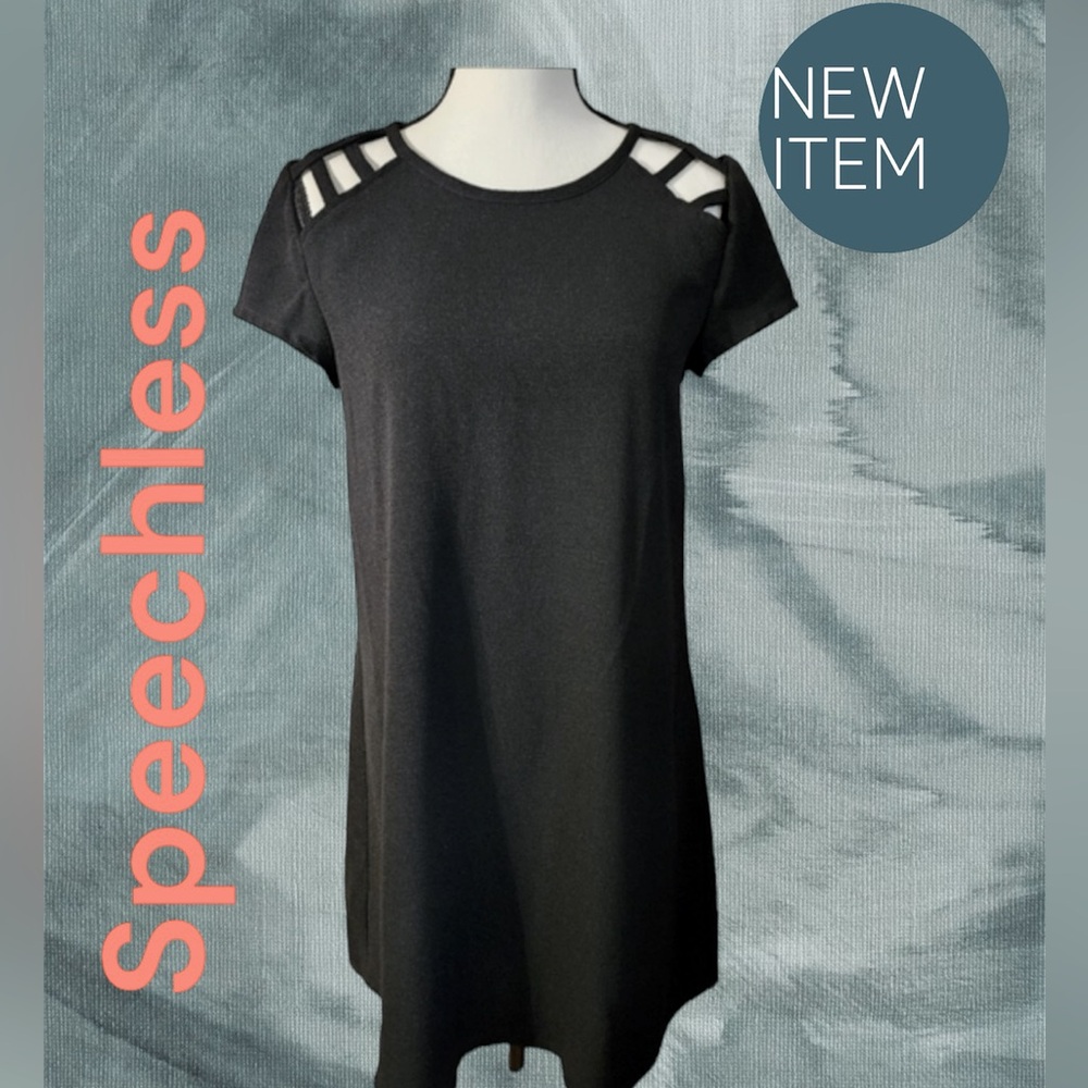SPEECHLESS Black Dress with Cut Out Shoulders SZ L This is Your Lil Black Dress